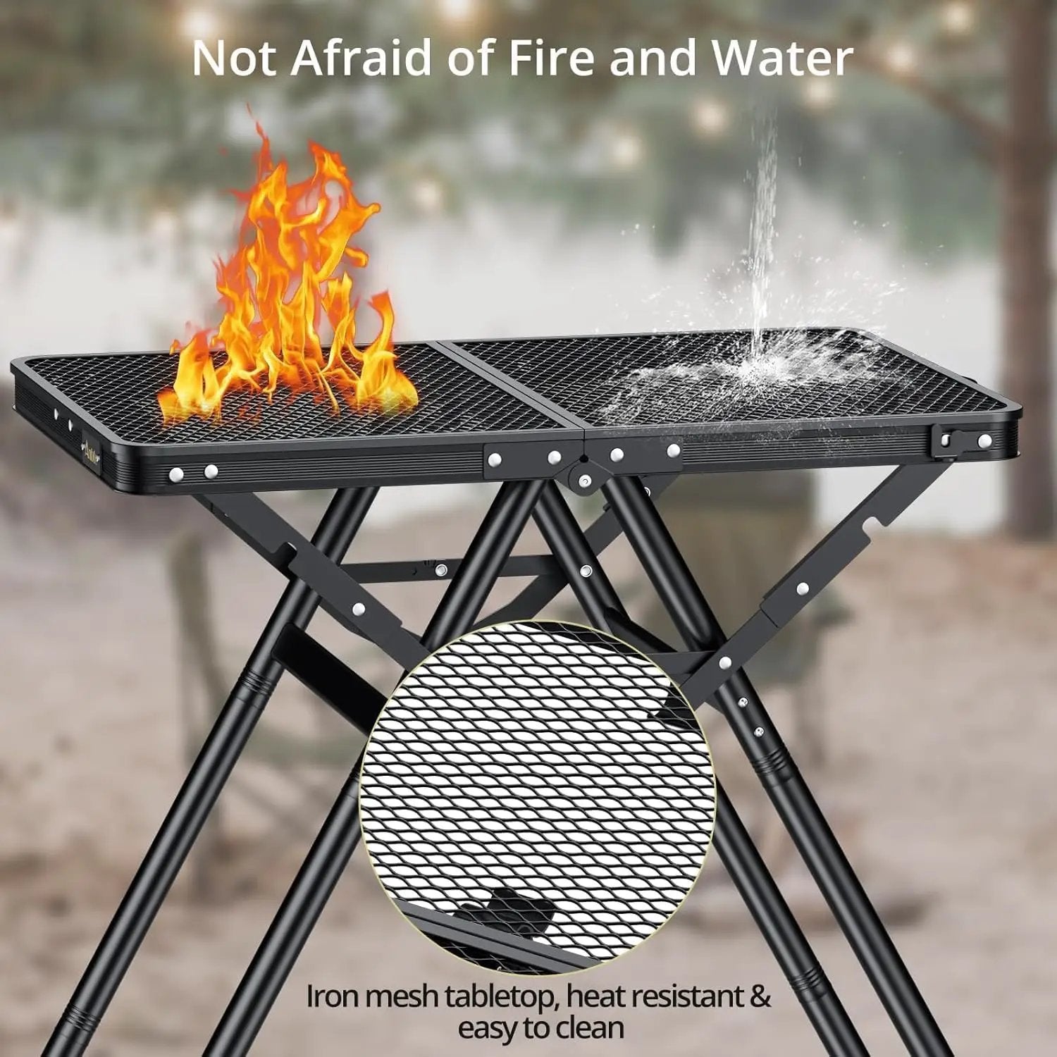 2ft Sturdy Folding Grill Table, Supports 180 Lbs, 2 Adjustable Height 28” Portable Grill Table, Heat-Resistant Tabletop, Folding Metal Table for Camping BBQ Cooking Backyard, 24" X 16", Black by GreenHaven Gardens
