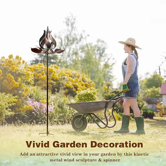 Tulip Wind Spinners Yard Garden - Large Copper Wind Sculptures & Spinners Outdoor Metal, Kinetic Yard Art Windmill Decor for Patio, Lawn (W24 x H73) by GreenHaven Gardens