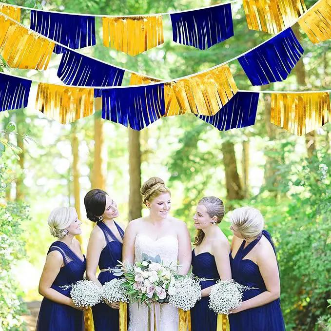 Royal Blue Gold Tassel Banner Metallic Fabric Pennant Bunting Flag for Graduation Retirement Bachelorette Birthday Engagement Wedding Bridal Shower Nautical Ahoy Achor Party Decorations Supplies by GreenHaven Gardens