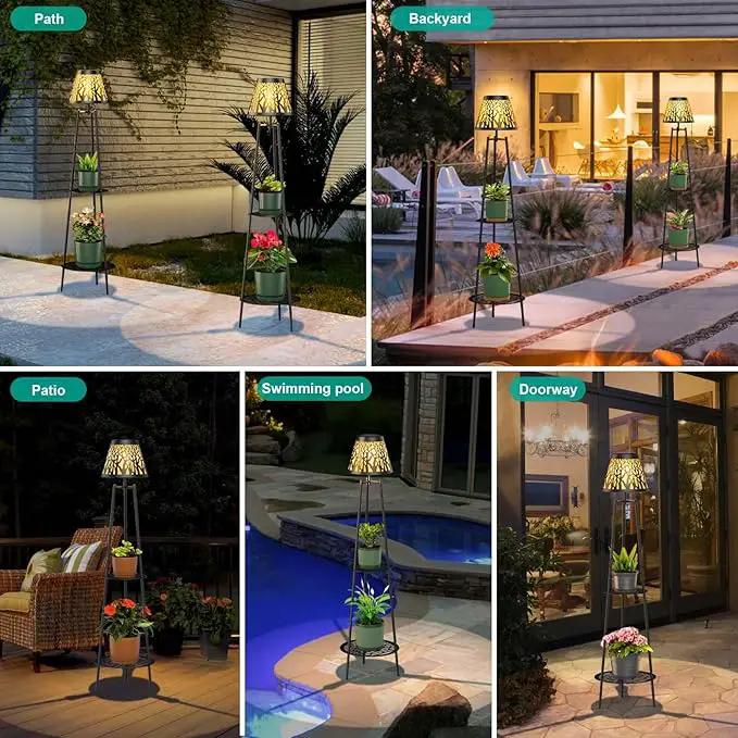 2 Pack Metal Solar Floor Lights Outdoor with Plant Stands, 45.5'' Solar Powered Street Lights, Solar Lantern for Garden Yard Pathway Driveway Porch by GreenHaven Gardens
