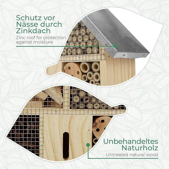Insect Hotel - Pollinator House and Bug Condo for a Snug Home Outdoors - Garden Habitat for Bees, Ladybugs, and Butterflies - Natural Wood and Metal Construction - 10 x 3X 11 inches by GreenHaven Gardens