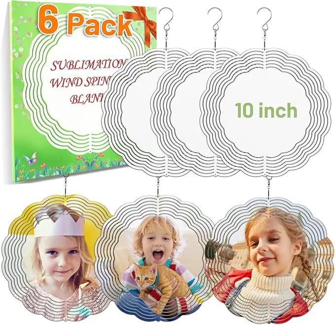 Remiawy Sublimation Wind Spinner Blanks, 6 Pack 10 Inch 3D Aluminum Metal Hanging Wind Spinners Sublimation Blanks Kinetic Sculpture DIY Crafts for Yard Garden Indoor Outdoor Porch Decoration Round by GreenHaven Gardens