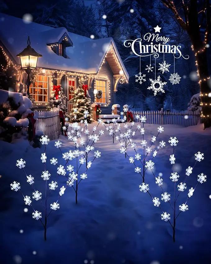 Brightown Snowflake Lights Outdoor Pathway, 8 Packs Lighted Branches Christmas Yard Decor, Small Tree With Lights, Twig Branch Outdoor Christmas Decorations, Pure White by GreenHaven Gardens