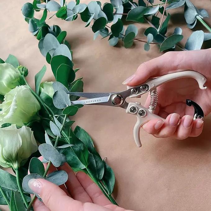 Plant Pruning Shears Garden Trimming Scissors Precision Hand Pruner Herb Snips Flower Clippers Bonsai Trimmers Straight Sharp Blade Tapered Tip Ergonomic Handle Garden Tools (Classic Cream) by GreenHaven Gardens