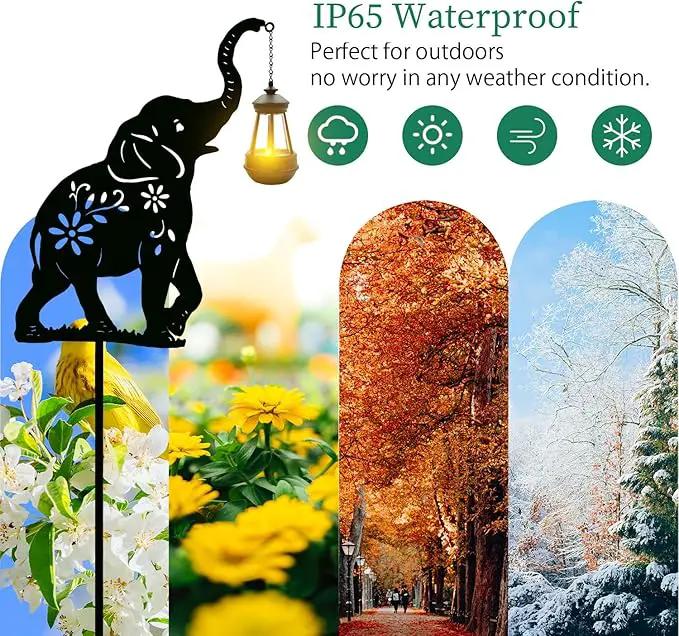 Solar Elephant Garden Stakes Outdoor Solar Decor Metal Elephant Holding Solar Animal Lantern Decorative Garden Metal Animal Stakes Outdoor Elephant Silhouette Stakes by GreenHaven Gardens