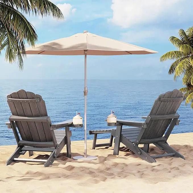 Adjustable Backrest Folding Adirondack Chair with Ottoman & 2 Cup Holders, HIPS Weather Resistant Adirondack Chair, Outdoor Fire Pit Chair for Beach, Pool, Deck, Porch, Yard, Lawn, Grey by GreenHaven Gardens