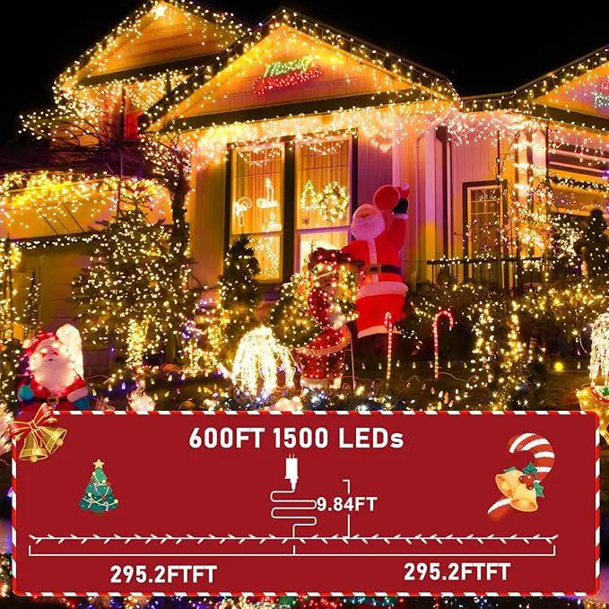 KNONEW 600ft 1500 LED Christmas String Lights Outdoor Green Wire 8 Modes & Timer Fairy Light Plug in Waterproof Patio Lights for Xmas Yard Tree Wedding Party Holiday Decorations (Warm White) by GreenHaven Gardens