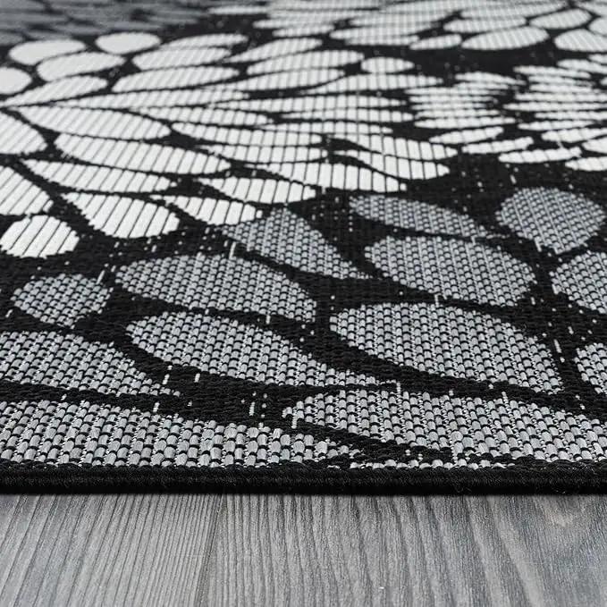 Beverly Rug Outdoor Rug 6x9 Modern Exotic Tropical Leaf Area Rugs for Indoor and Outdoor Patio Deck Porch Garden Water Resistant Washable Outside Carpet (6 x 9 Dark Gray) by GreenHaven Gardens