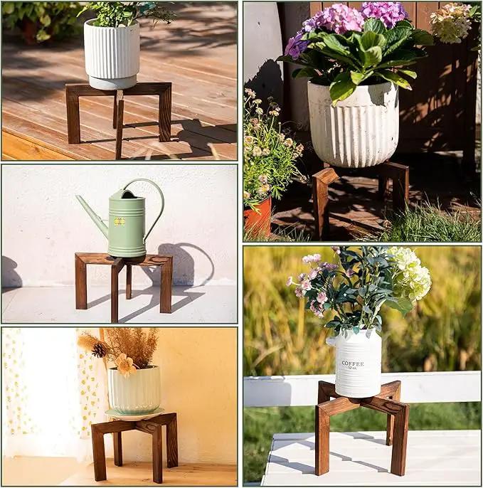 HPC DECOR 2 Pack Wood Plant Stand-Mid Century Modern Planter Stands-Wooden Flower Pot Stands Riser,Low Short Plant Stands Indoor-Modern Minimalist Wooden Stool for Plant Pot Holder, Fit 5-15 Inch Pot. by GreenHaven Gardens