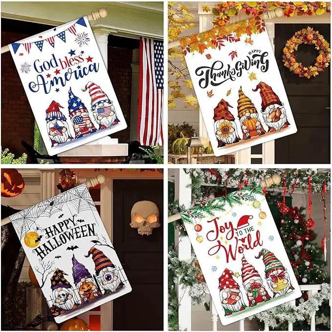 12 Pcs Three Gnomes Seasonal Large Garden Flags Double Sided Seasonal Truck Garden Flags for All Seasons Set of 12 Spring Easter Valentine Halloween Christmas Holiday Yard Decoration, Welcome Outdoor by GreenHaven Gardens