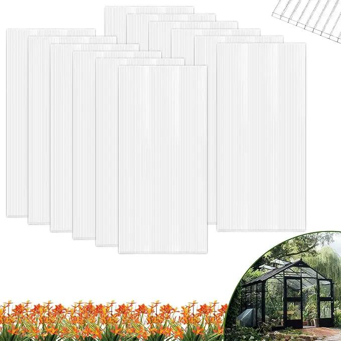12 Pcs Polycarbonate Greenhouse Panels Waterproof UV Protected Polycarbonate Double Layer Polycarbonate Panels Sheet Corrugated Plastic for Greenhouse, Outdoor, Plant Stand Roof(4' x 2' x 0.24'') by GreenHaven Gardens