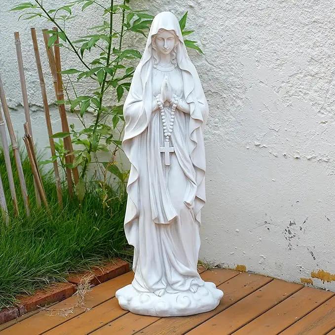 Virgin Mary Praying Statue 31.49 Inch Tall Outdoor Garden Religious Garden Statue Mary Statue Outdoor Yard Patio Deck Home Entryway Hallway Sculpture Magnesium Oxide Stone （White Virgin Mary） by GreenHaven Gardens