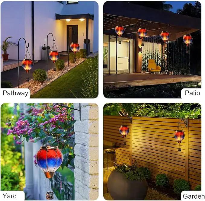 pearlstar Hot Air Balloon Solar Lantern with Flickering Flame Light Outdoor Solar Hanging Lights Waterproof for Garden Yard Farmhouse Patio Pathway Outside Decoration,Glass(Red&Blue) by GreenHaven Gardens