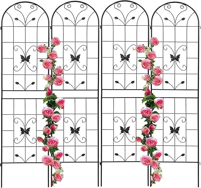 4 Pack Metal Garden Trellis 86.7" Black Fence Rustproof Garden Trellis for Climbing Plants Support Roses Flower Outdoor Lawn, Black by GreenHaven Gardens