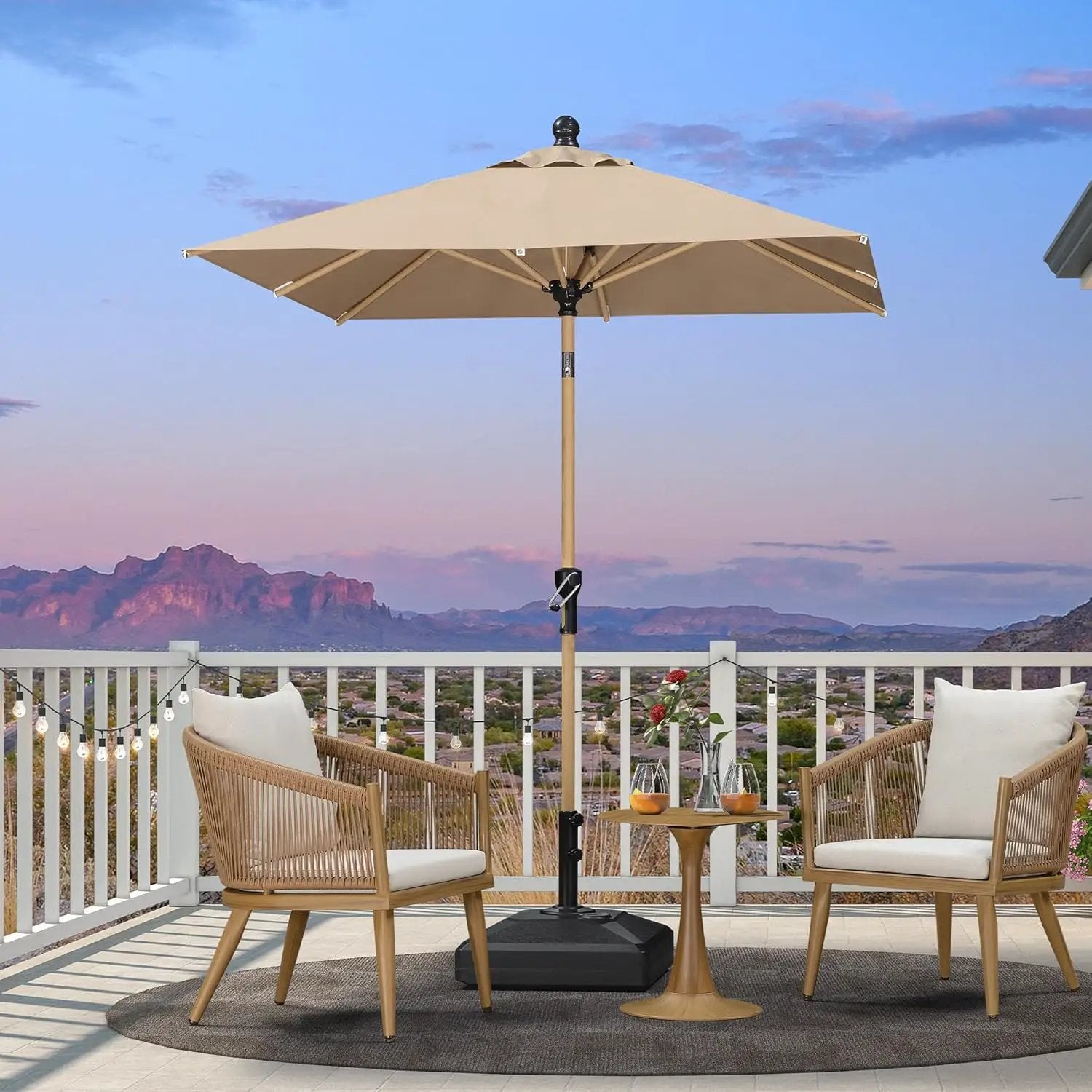 PURPLE LEAF 6' x 6' Market Umbrella Outdoor Table Umbrella Aluminum Patio Umbrella with Push Button Tilt & 8 Sturdy Ribs and Crank Outdoor Umbrellas for Deck Backyard Beach, Taupe by GreenHaven Gardens