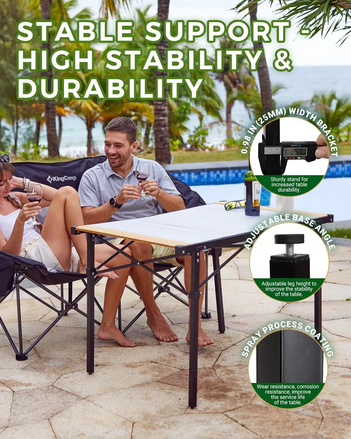 KingCamp Folding Camping Table, Aluminum Roll-Up Camp Table, Large Foldable Table for 2-4 Person, Outdoor Portable Tables with Carry Bag, 180 LBS Heavy Duty Load (Bamboo：40.16“x27.5”，2-4 People) by GreenHaven Gardens