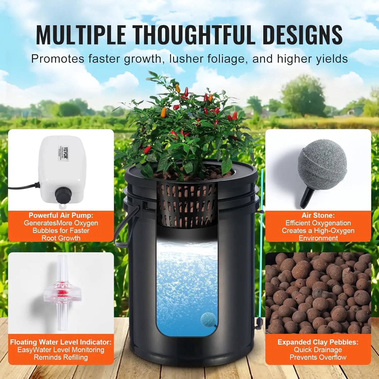 VEVOR DWC Hydroponics Grow System, Hydroponic Growing System with Top Drip Kit, Deep Water Culture 5-Gallon 2 Buckets, with Air Pump, Air Stones and Water Level Device for Leafy Vegetables by GreenHaven Gardens