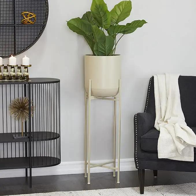 Deco 79 CosmoLiving by Cosmopolitan Metal Round Planter with Removable Stand, 13" x 13" x 42", Beige by GreenHaven Gardens