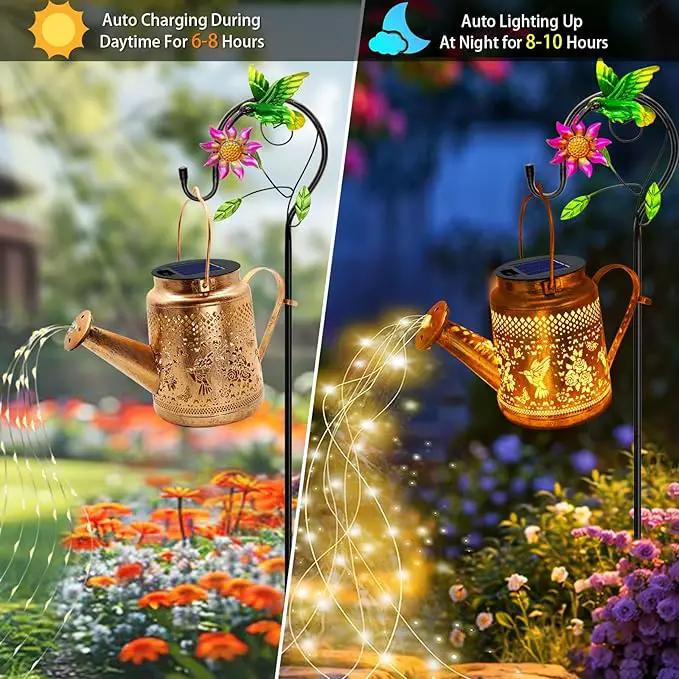 Solar Lanterns Outdoor Waterproof,Hummingbird Watering Can Garden Decor,Hanging Solar Path Lights Yard Art,Outside Patio Decorations Gardening Birthday Gifts for Mom Grandma Women with Shepherd Hook by GreenHaven Gardens