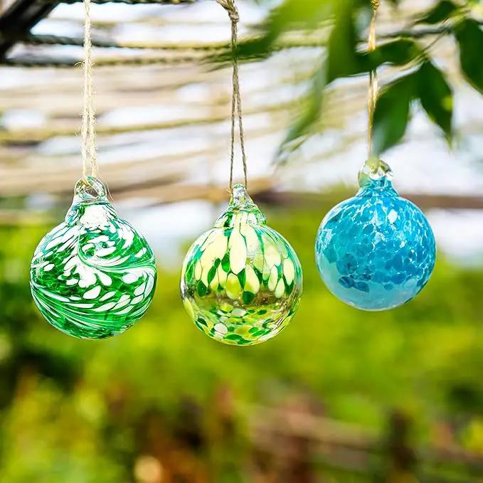 3pcs Hand Blown Glass Gazing Balls Blown Glass Christmas Ornament Balls Hanging Friendship Balls for Home Window Outdoor Garden Patio Decor by GreenHaven Gardens