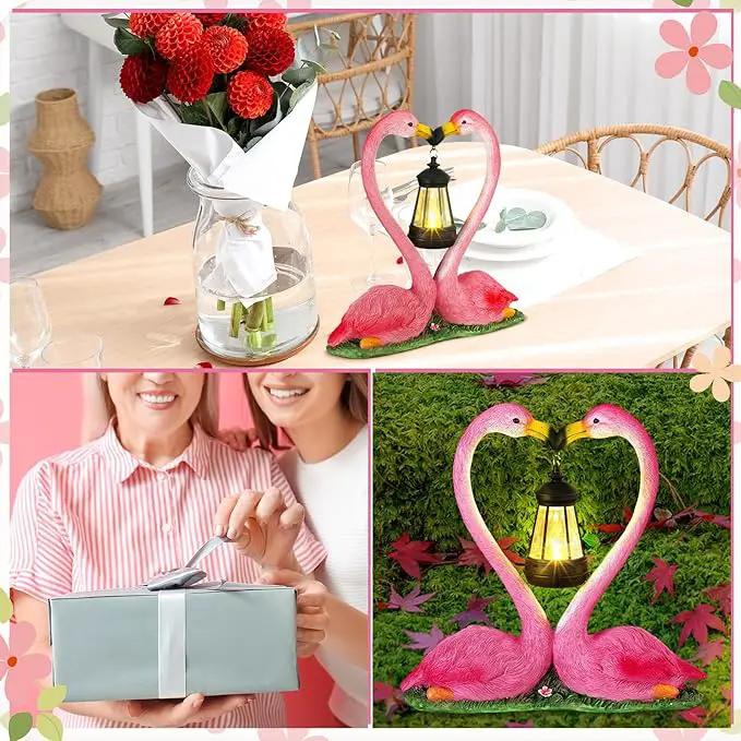 Kiss Flamingo Statue Garden Decor with Solar Lights LED Outdoor Decoration Figurines for Yard Patio, Porch, Home, Flamingo Gift for Mothers Day, Women, Mom, Grandma Anniversary Couple Wife by GreenHaven Gardens