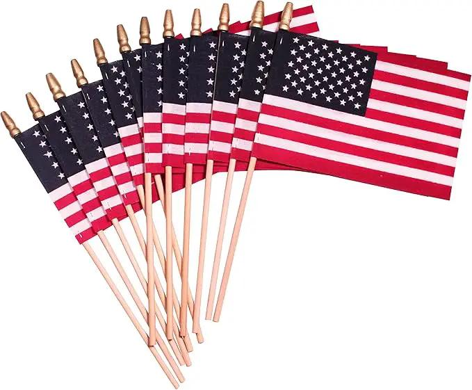 American Flags on Stick - Handheld Spearhead US Flag for 4th of July, Memorial Day Event Decorations - Patriotic Decor for Indoors & Yard - Wooden Stick, Cotton Fabric - (8"x12" - 12 Pack) by GreenHaven Gardens