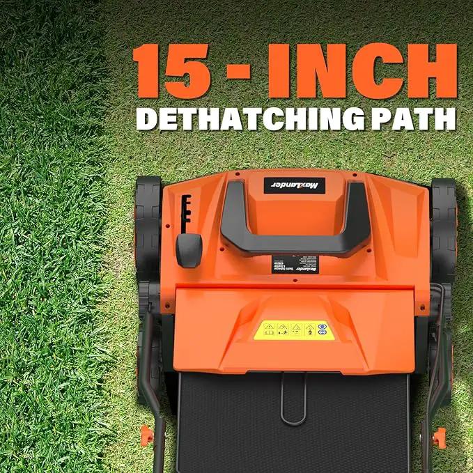 MAXLANDER 15” 13 Amp Electric Dethatcher and Scarifier, 2-in-1 Lawn Dethatcher with 5-Position Depth Adjustment, 45L Removable Collection Bag, Airboost Technology Increases Lawn Health by GreenHaven Gardens