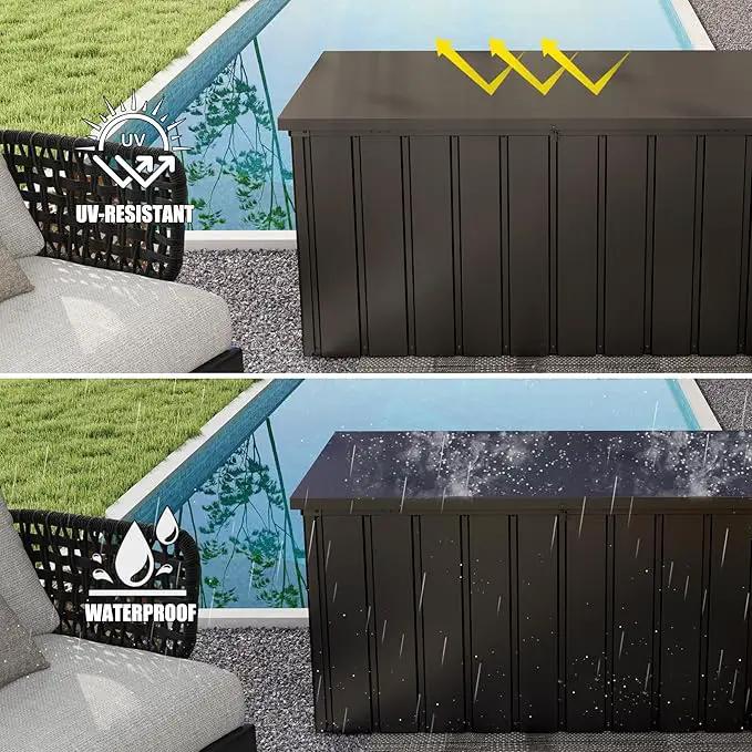 Domi Deck Box 160 Gallon, Waterproof Lockable Steel Outdoor Storage Container for Outside Cushions, Garden Tools and Pools Equipment, Brown by GreenHaven Gardens