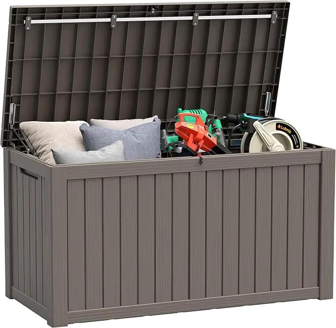 KAMABOKO Outdoor Storage Box, 150 Gallon Large Outdoor Resin Deck Box, Storage Waterproof Boxes Lockable Lid for Garden Tools, Pool Supplies, Patio Furniture and Cushions, Grey by GreenHaven Gardens