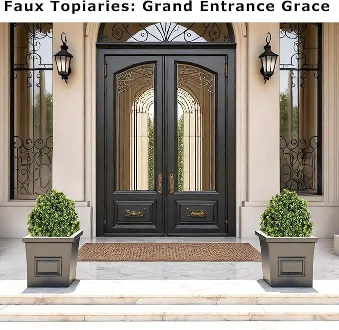 27“ Realistic Artificial Boxwood Topiary Trees Set of 2, Faux Boxwood Plants Outdoor UV-Resistant, No Maintenance Curb Appeal Fake Evergreen Bushes & Shrubs for Front Porch Outside Planter Decor by GreenHaven Gardens