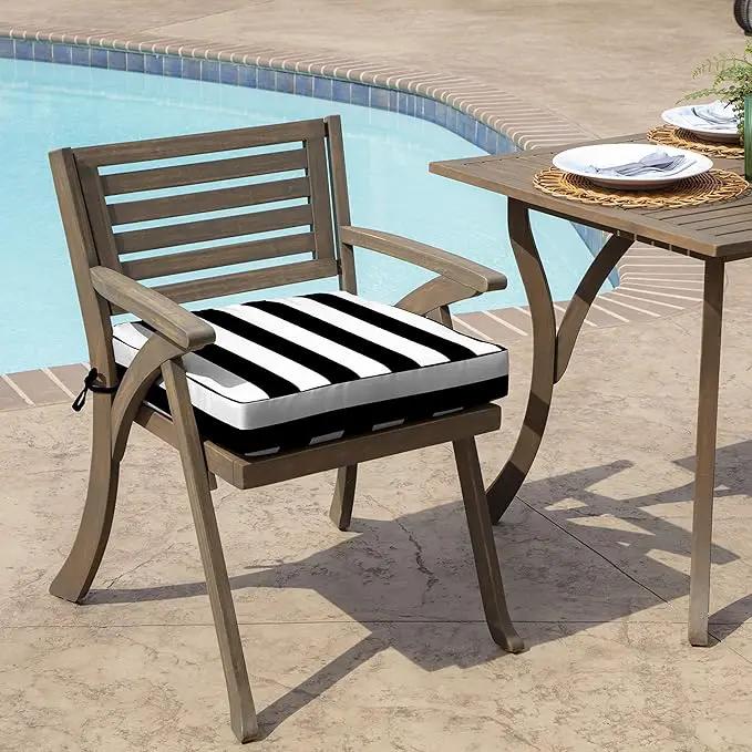 Arden Seat Cushion, 21 x 21, Rain-Proof, Fade Resistant, Cushion for Patio Dining, Adirondack, and Outdoor Chairs Black Cabana Stripe by GreenHaven Gardens