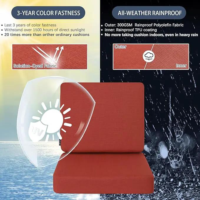 Favoyard Outdoor Deep Seat Cushion Set, 19 x 19 Inch Rainproof & 3-Year Fade Resistant Patio Furniture Cushions, Removable Seat Bottom & Back Cushion Covers with Ties for Chair, Sofa, Couch, Red by GreenHaven Gardens