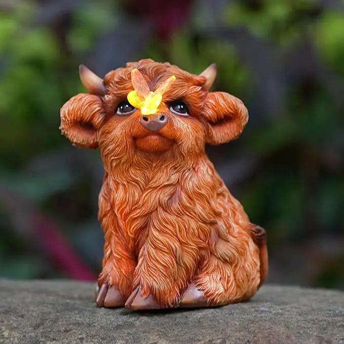 Highland Cow Solar Powered Outdoor Garden Statue, Resin Highland Cow Statue with Solar Light Lantern, Decorative Lawn, Yard Outdoor Highland Cow Decor. Unique home decorations, gifts for women by GreenHaven Gardens