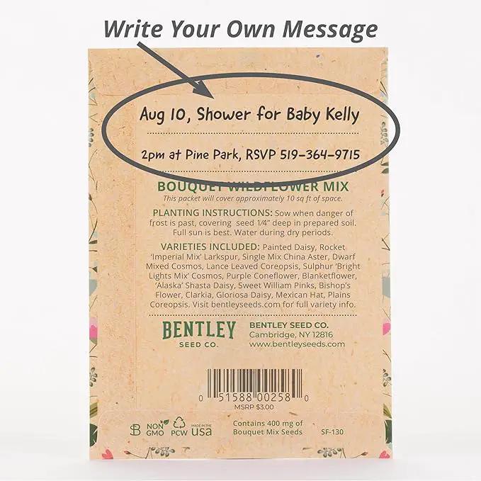BENTLEY SEED CO. Oh Baby Seed Packets|Girl or Boy Baby Shower Favors for Guests | 25 Wildflower Seed Packets | Pre-Filled | Bouquet Wildflower Mix | Non-GMO Seeds | Gender Neutral | Eco-Friendly Gift by GreenHaven Gardens