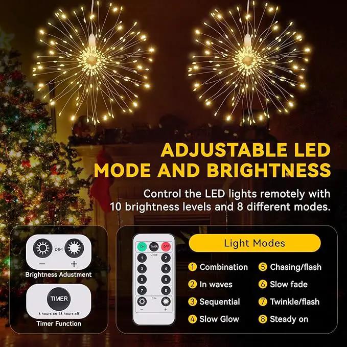 4 Pack Firework Lights - 120 LED Copper Wire String Lights with 8 Modes, Dimmable, Remote Controlled, Waterproof for Party, Home, Christmas, Garden, Outdoor Decoration by GreenHaven Gardens