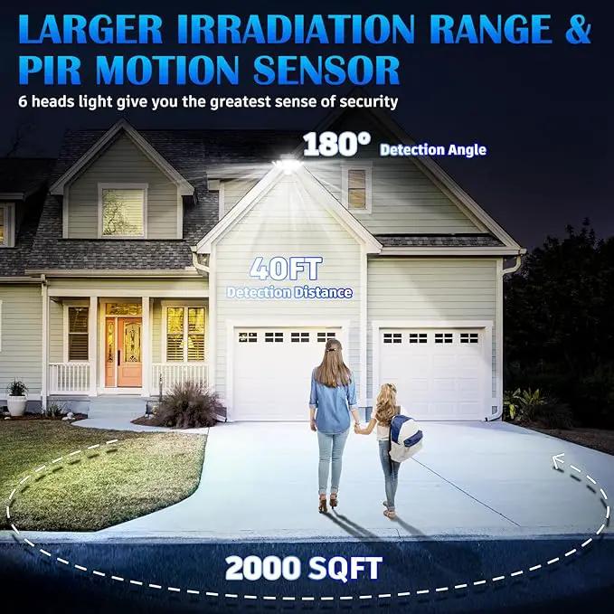 Solar Motion Sensor Flood Lights Outdoor - 496LEDs 3500LM 3 Lighting Modes 3 Levels Brightness, 6 Heads 360° Illumination, IP65 Solar Security Lights,for Porch Yard Patio Garage(2 Packs) by GreenHaven Gardens