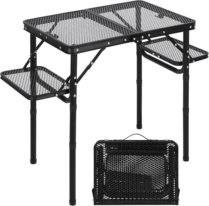 RedSwing Folding Grill Table with Extra Space, Adjustable Height Portable Small Stand Table for Outdoor Indoor Camping Picnic BBQ, Black with Side Table by GreenHaven Gardens