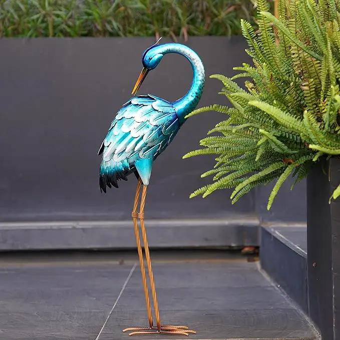 chisheen Metal Crane Garden Statue, Blue Heron Sculpture Yard Art, Large Heron Decoy, Bird Statues, Lawn Ornaments for Backyard Pond Patio Porch Outside Decorations by GreenHaven Gardens