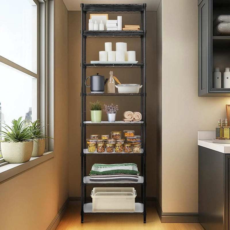 Finnhomy 8-Tier Wire Shelving Unit Adjustable Steel Wire Rack Shelving, 80.7 Inches Height 8 Shelves Metal Storage Rack, Pantry Shelves for Storage with PE mat, NSF Certified, Black by GreenHaven Gardens