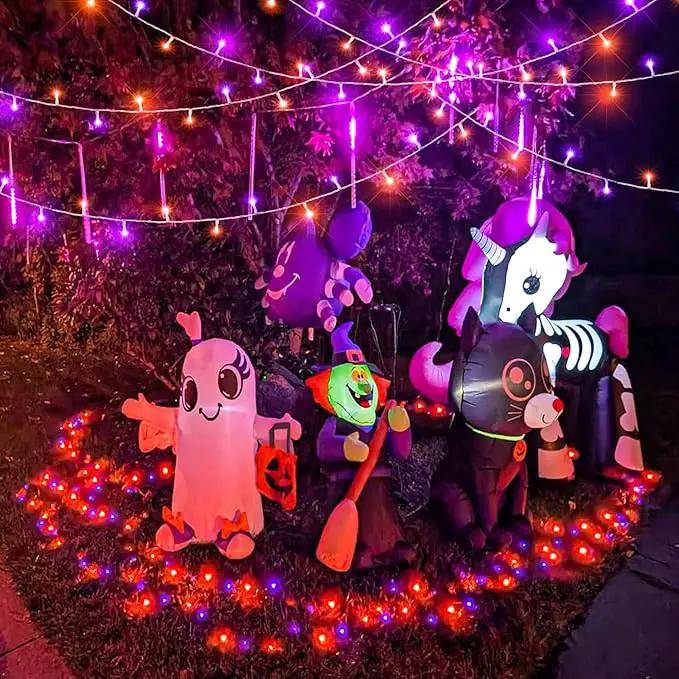 100 LED Halloween Lights Outdoor, 33ft Halloweem String Lights Indoor Clear Wire 8 Modes Waterproof Plug in Twinkle Fairy Lights with Timer Memory for Room Tree Party Decorations, Purple&Orange by GreenHaven Gardens