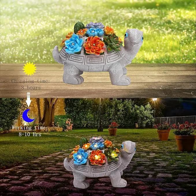 Solar Garden Turtle Statues 7 LED Lights Outdoor Decor Turtle with Succulent Resin Sculpture Patio Porch Balcony Yard Lawn Art Decor Birthday Gifts for Women Mom Grandma Housewarming Gifts by GreenHaven Gardens