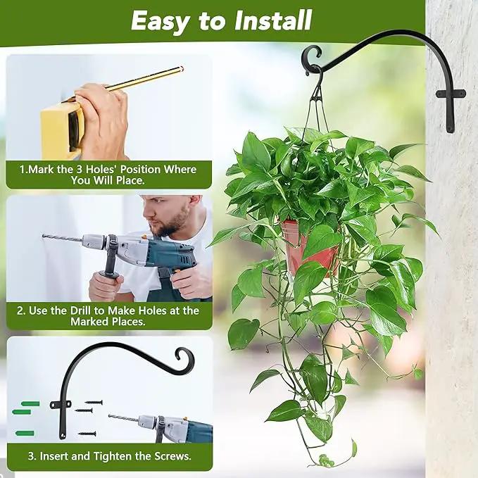 HOOPLE Plant Hangers Outdoor Heavy Duty 4 Pack, Cast Iron Bird Feeder Hanger, Metal Black Plant Brackets Hook for Hanging Flower Baskets, Elegant Design, Large Bearing Capacity by GreenHaven Gardens