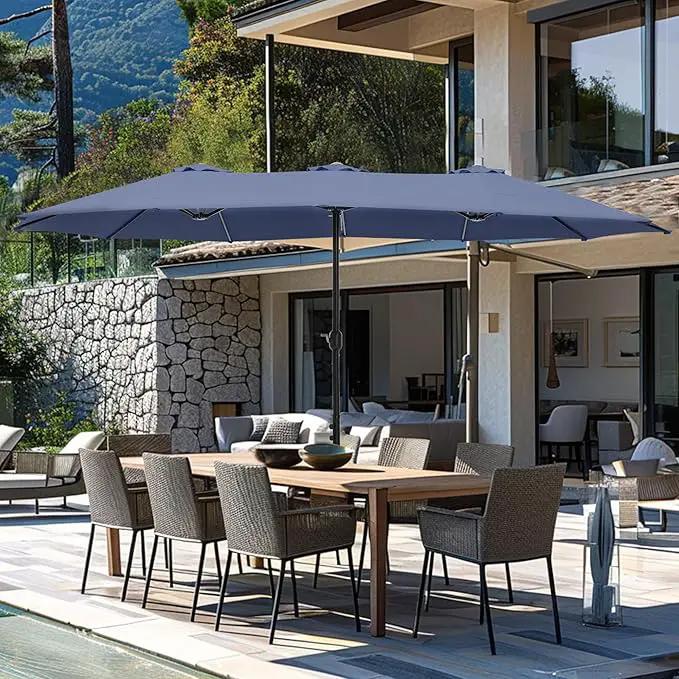 GREEN PARTY 15 ft Rectangle Patio Umbrella with Base Included, Double-Sided Table Umbrella with Crank, Large Outdoor Umbrellas for Patio Poolside Garden Backyard, Navy Blue by GreenHaven Gardens