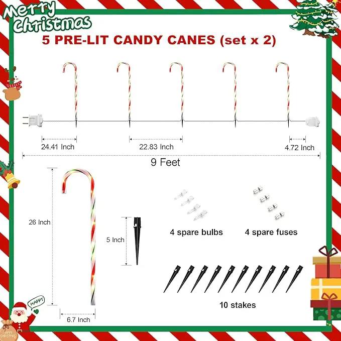 VCOKEN 30'' Christmas Candy Cane Lights Outdoor Pathway, Set of 10 Christmas Candy Cane Markers Decoration, Connectable & Light Up Xmas Holiday Party Yard Art Indoor Outdoor, Red&Green by GreenHaven Gardens