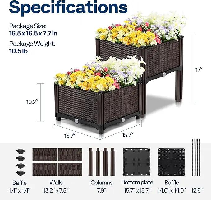 VIVOHOME 2 Packs Elevated Plastic Raised Garden Bed Planter Kit, Outdoor Planters Above Ground Flower Vegetable Standing Planter Box for Patio Deck Porch W/Drainage Holes by GreenHaven Gardens