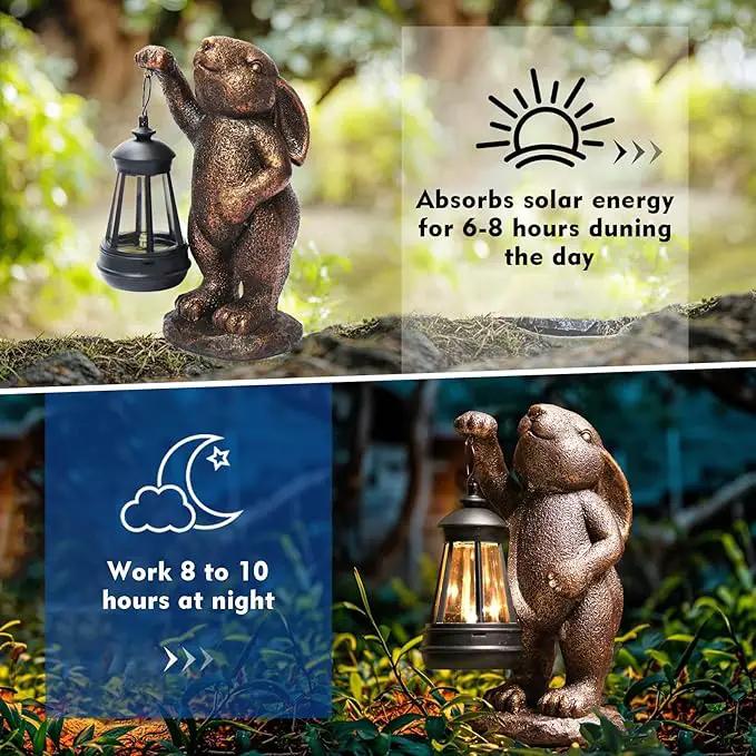 Garden Statues Rabbit with Solar Lantern,Lawn Garden Decor Outdoor Statue for Patio, Balcony, Yard Ornament,Ideal Rabbit Housewarming Gifts & Birthday Gifts for Grandma Mom Women by GreenHaven Gardens