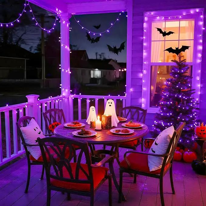 JMEXSUSS Connectable 100 LED Purple Halloween Lights Indoor, 8 Modes Plug in Purple Christmas String Lights Clear Wire, 33ft Christmas Tree Light Outdoor for Halloween Tree, Garden, Bedroom by GreenHaven Gardens