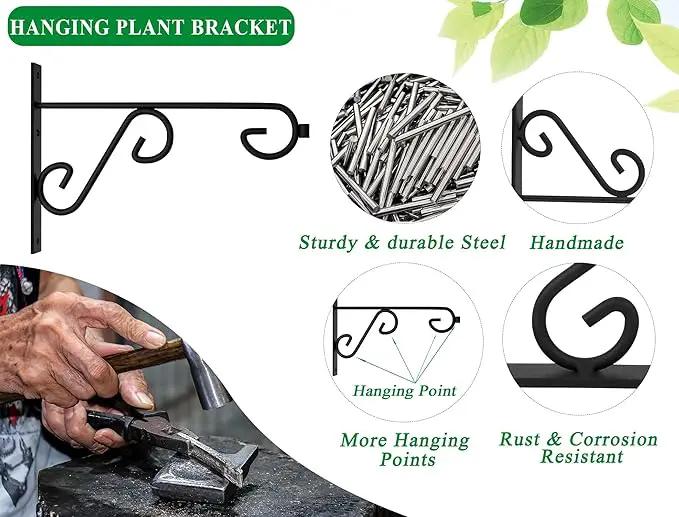 Hanging Basket Hooks 2Pcs Plant Hook,Hanging Plant Hanger Outdoor 9in Metal Plant Bracket for Hanging Flower Baskets,Planters,Lanterns,Wind Chimes by GreenHaven Gardens