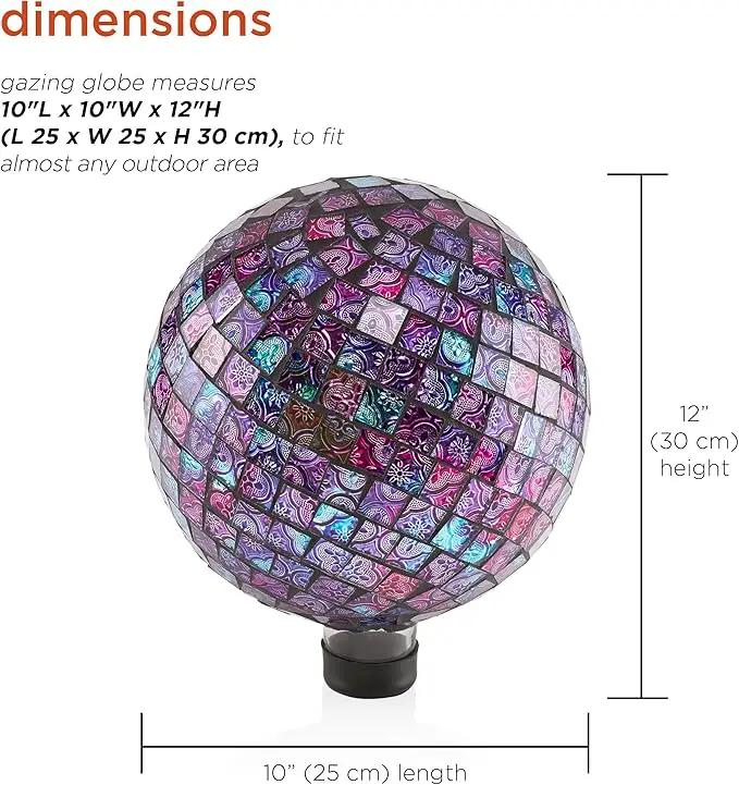 Alpine Corporation 10" Diameter Indoor/Outdoor Glass Mosaic Gazing Globe Yard Decoration, Purple Embossed Tile by GreenHaven Gardens