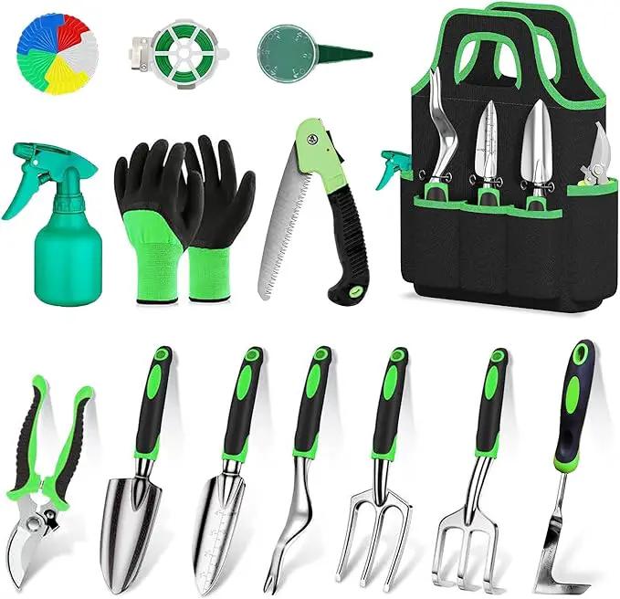 WNJ Garden Tool Set, 14PCS Complete Set of Heavy-Duty Stainless Steel Gardening Hand Tools with Stylish and Durable Tool Bag and Non-Slip Rubber Grips, Ideal Gardening Kit Gift for Women and Men by GreenHaven Gardens